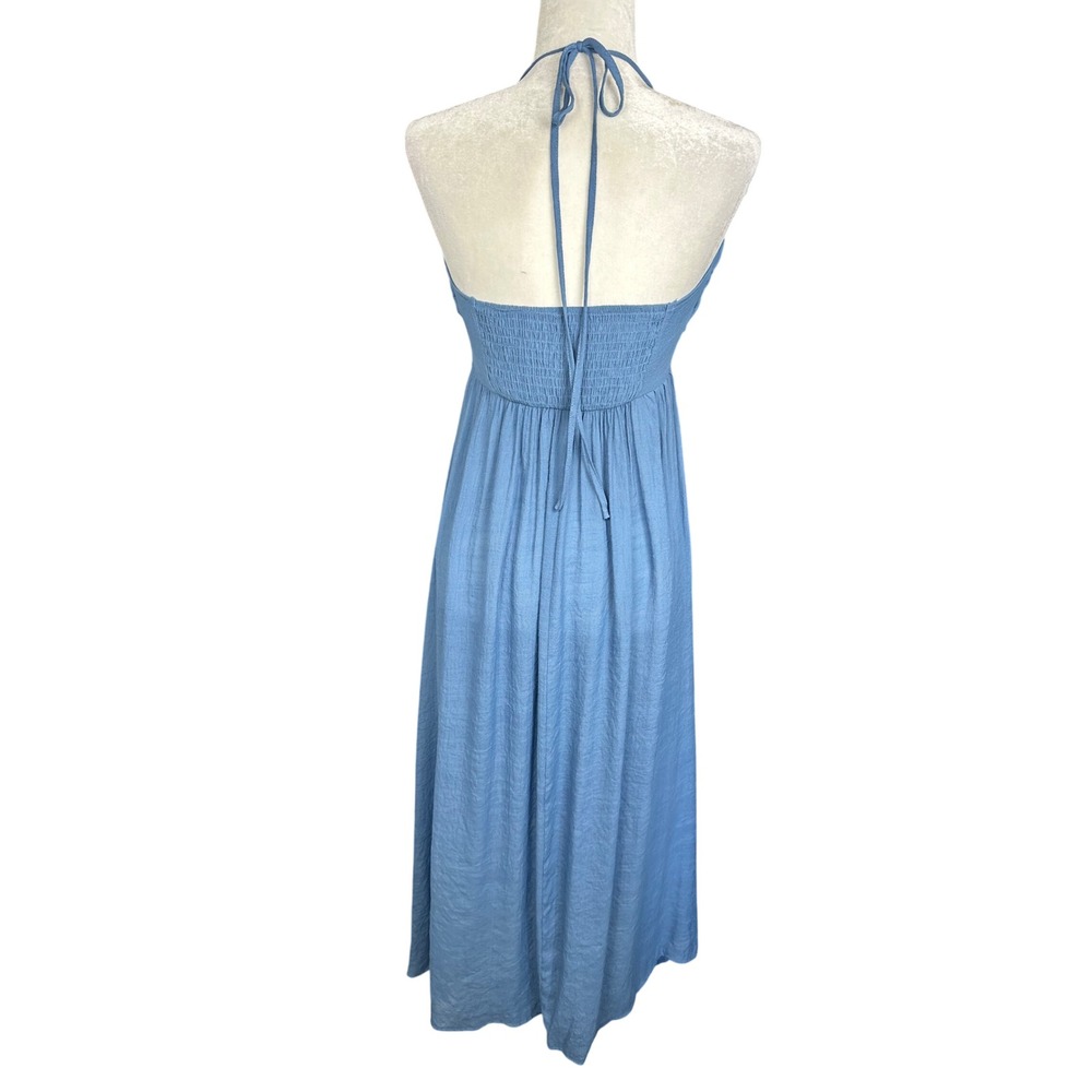 Cupshe Ruffle Halter Maxi Dress Womens Size M Blue Boho Summer Beach Vacation - Picture 8 of 10